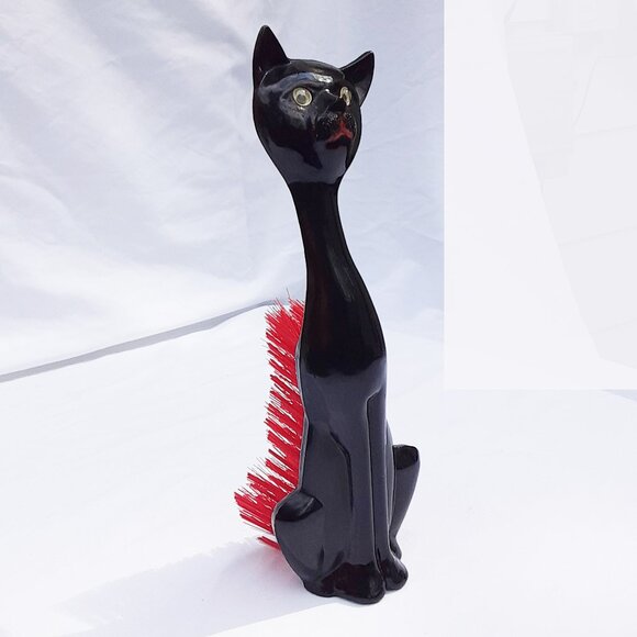 COLLECTIBLE Black Cat Lint Brush with Red Bristles | Vintage Mid Century Modern - Picture 4 of 12
